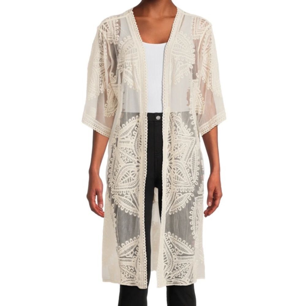 Boho Cream Lace  Sheer Kimono Cardigan in Size XL